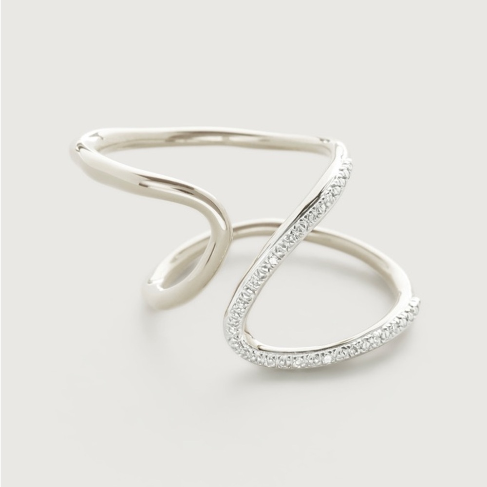 Monica Vinader sterling silver diamond pave abstract wave ring - Picture 9 of 10